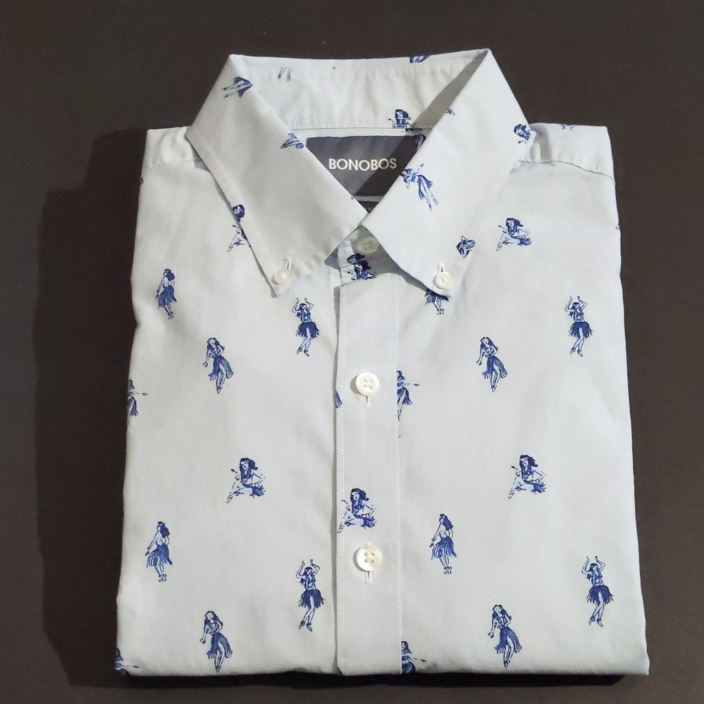 Bonobos Lightweight Blue Hula Girls Button Down - Picture 3 of 6